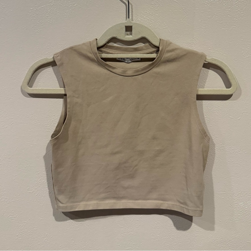Zara Cream Muscle Tee Sleeveless Crop Top